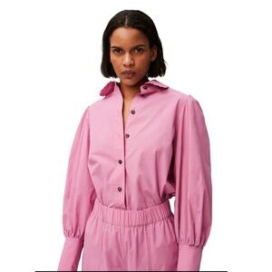 Ganni puff-sleeved cotton blouse